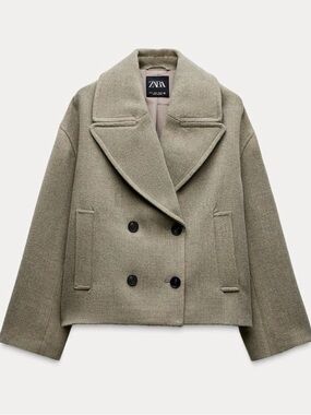 Zara Double-Breasted Cropped Pea Coat in Mink